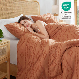 JLA Home 510 Design - Comforter Tufted Boho Mini Set with Brushed Microfiber Reverse, OEKO‑TEX Certified, Lightweight Cozy Layer Terracotta AM10-0551
