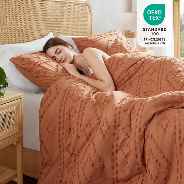 JLA Home 510 Design - Comforter Boho Tufted Mini Set with Brushed Microfiber, OEKO-TEX Certified, Lightweight Year-Round Cozy Terracotta AM10-0550