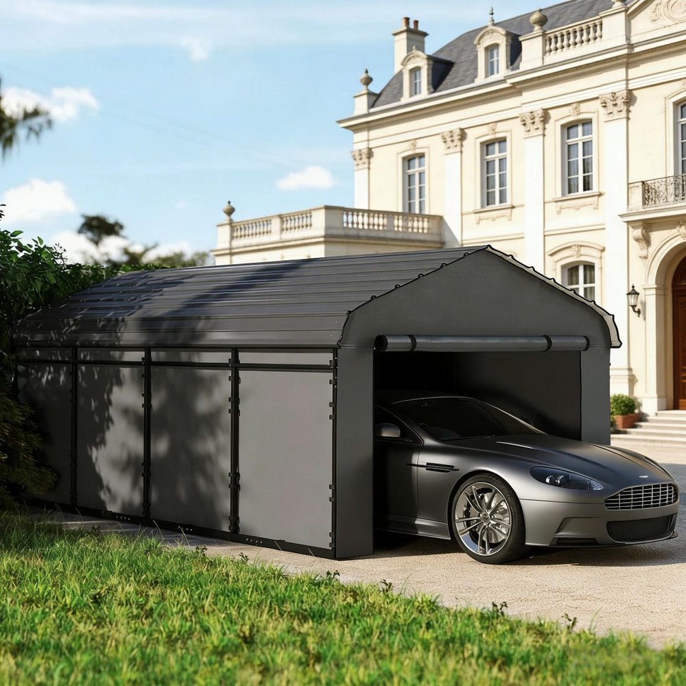 English Elm Outdoor All-metal Carport Canopy with Removable Pe Walls and Weather Resistant Roof T3971S00202