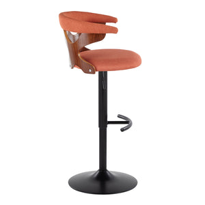 English Elm Gardenia Adjustable Barstools Set Of 2 - Contemporary Black Metal, Walnut Accents & Vibrant Orange Upholstery B202S00856