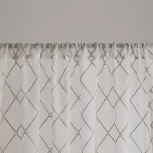 JLA Home Madison Park - Diamond Sheer Window Curtain Panel with Embroidered Diamond Texture for Soft Light Diffusion and Layering White/Grey MP40-2010