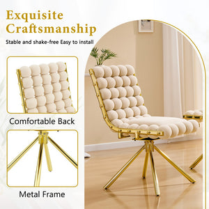 English Elm Cream Dutch Velvet Swivel Chair Tufted Bubble Backrest Glam Armless Accent Seat Beige,Gold W3875P448019