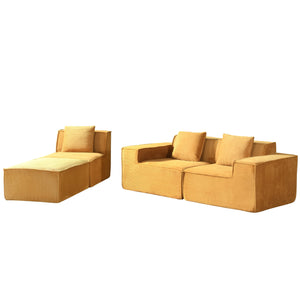 English Elm CozyForm Corduroy Convertible Sectional Sofa with Ottoman and Pillows, Modular L‑Shape Sleeper Comfort Ginger B2735S00035