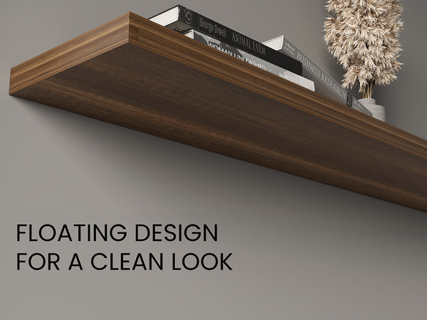 English Elm Ecco 47" Floating Shelves Set of 2 Walnut — Sleek Matte Finish, Hidden Brackets, Sturdy Display Storage for Living Room Bedroom Office B200P368123
