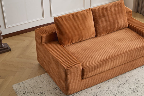 English Elm Loveseat Corduroy Bean Bag Sofa Bed with Memory Foam, Reversible Cushions, Plush Bolsters, No Assembly Required Orange W3723P346937