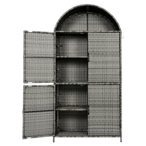 English Elm K&k Tall Arched Pe Rattan Outdoor Storage Cabinet with Adjustable Shelves and Steel Frame Grey N707P420158G