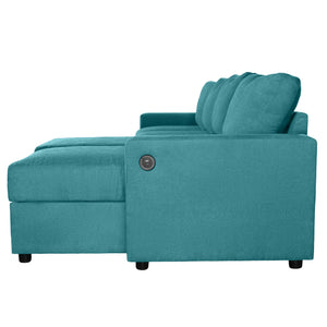 English Elm 103.9" Sectional Sofa with Hidden Storage Chaise, Reconfigurable U-Shape, 4 USB Ports, Durable Twill Upholstery Teal N719S001950T