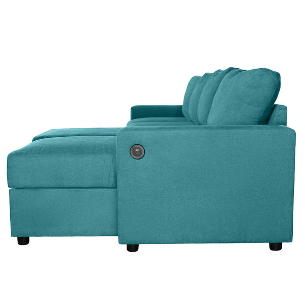 English Elm 103.9" Sectional Sofa with Hidden Storage Chaise, Reconfigurable U-Shape, 4 USB Ports, Durable Twill Upholstery Teal N719S001950T