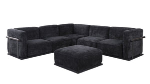English Elm 102 Inch Linen Modular Sectional Sofa with Hidden Storage and Cloud Cushion Comfort Black W1099S00195