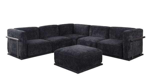 English Elm 102 Inch Linen Modular Sectional Sofa with Hidden Storage and Cloud Cushion Comfort Black W1099S00195