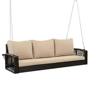English Elm GO 69" PE Wicker 3-Person Porch Swing with 800lb Capacity, Cushioned Patio Bench for Backyard Relaxation Brown N704P250643D