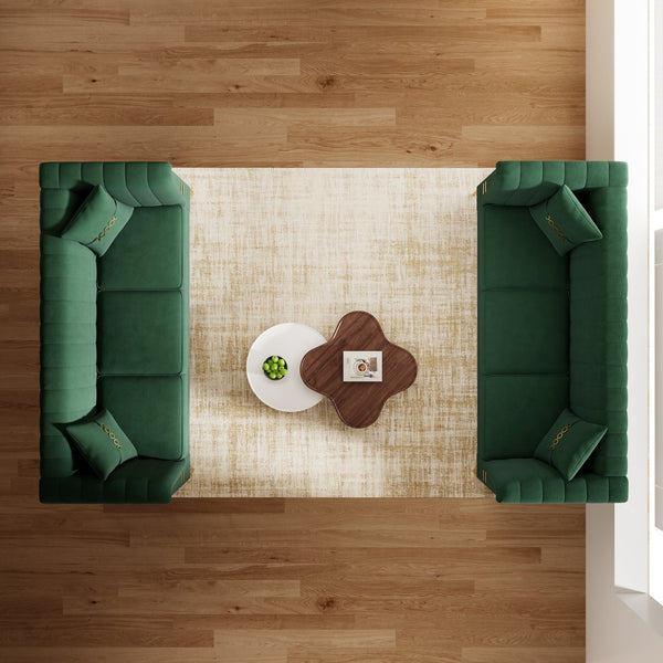 English Elm FX-P82-2PC Velvet Sofa Set of 2, Plush Tufted 3-Seater Sofas with Gold Legs for Stylish Living W576S00242