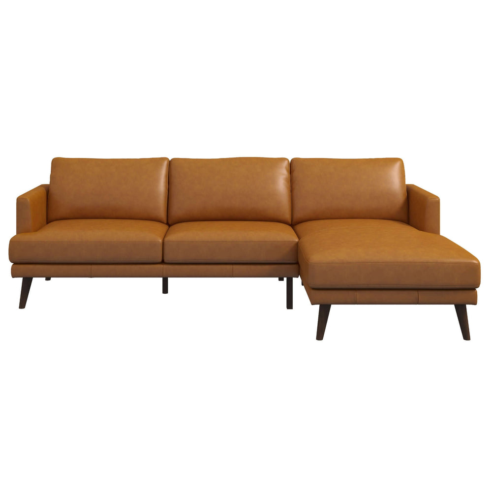 English Elm Ashcroft Furniture - Lore L-Shaped Genuine Leather Sectional In Cognac Tan - Stylish Mid-Century Modern Comfort For All B183S00028