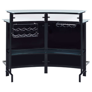 English Elm Keystone Sleek Black Curved Glass Top Home Bar Cabinet with Stemware Holder & 8-Bottle Wine Rack B062P344901