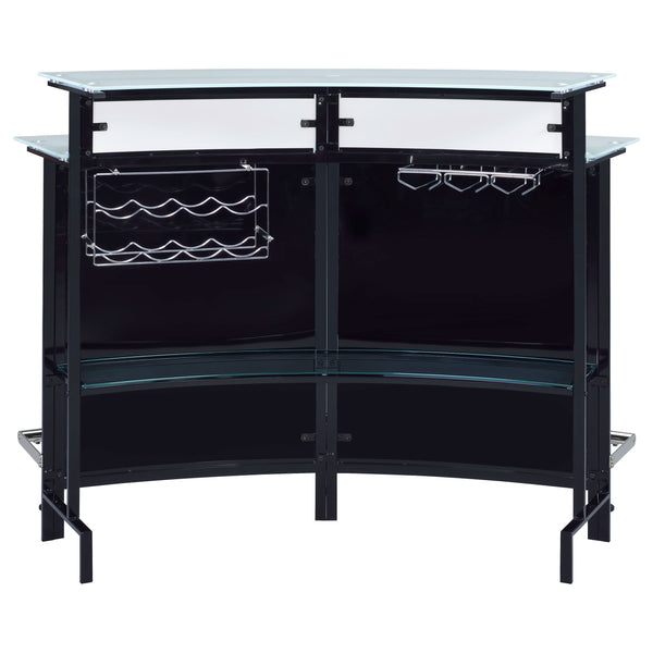 English Elm Keystone Sleek Black Curved Glass Top Home Bar Cabinet with Stemware Holder & 8-Bottle Wine Rack B062P344901