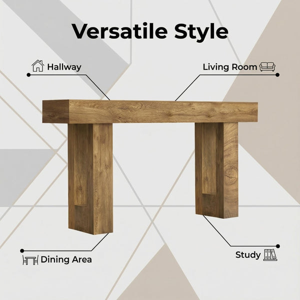 English Elm 63'' Farmhouse Console Table Rustic Wood Grain Sofa for Entryway or Hallway W3204P401255