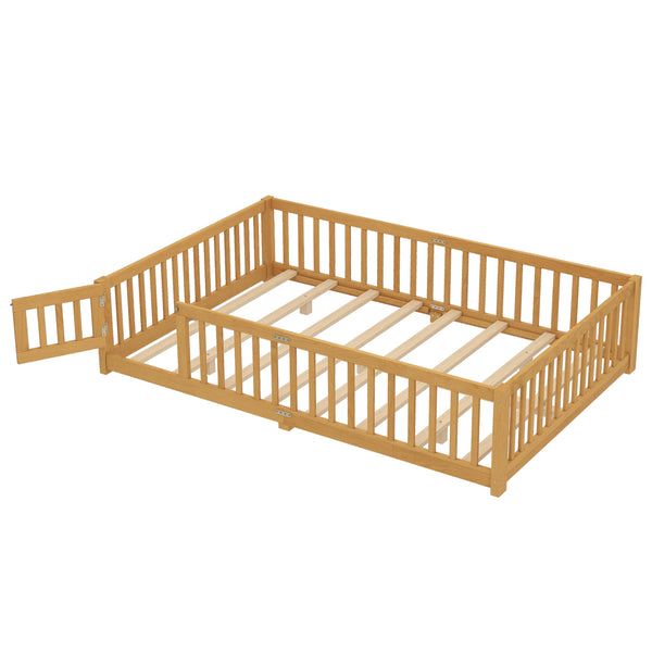 English Elm Queen Kids Floor Bed with Safety Guardrails and Door for Independent Sleep, Pine Frame, 82.7"x62.6" Natural W1580P338954