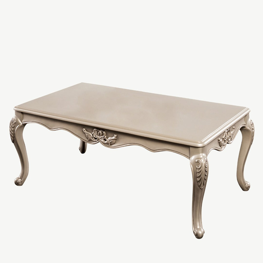 English Elm Traditional Coffee Table With Curved Legs, Carved Details & Elegant Champagne Finish For Living Rooms B2741P361147-GIGA