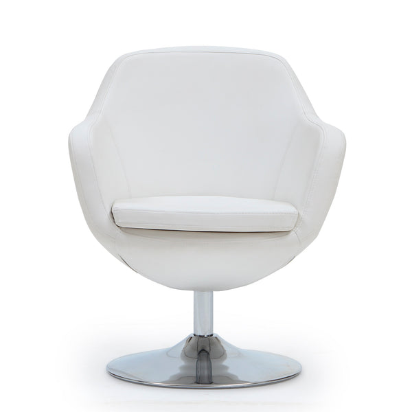 English Elm Caisson Upholstered Swivel Lounge Chair with Chrome Base, Faux Leather, Foam Padding, 360° Comfort White B365P397953