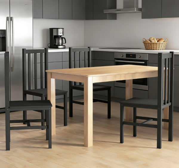 English Elm Set of 4 Solid Pine Dining Chairs with Slatted High Back for Farmhouse Kitchens T3971P429494