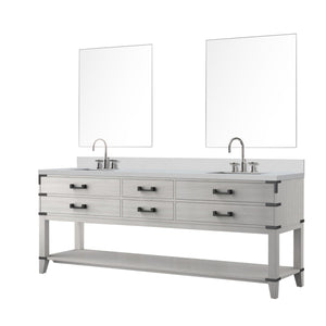 English Elm White Oak Double Bath Vanity Set: 84" W X 22" D With White Quartz Top, Faucets & 36" Mirrors Included B2731S01918-GIGA