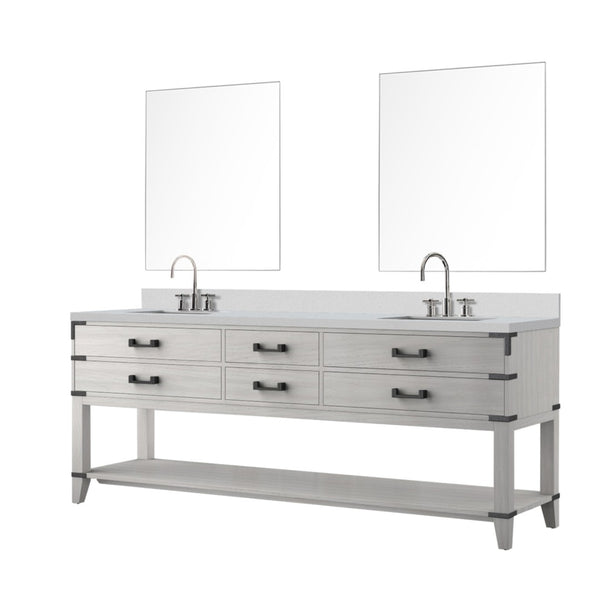 English Elm White Oak Double Bath Vanity Set: 84" W X 22" D With White Quartz Top, Faucets & 36" Mirrors Included B2731S01918-GIGA