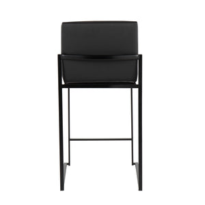 English Elm Fuji 26" Modern High Back Counter Stool Set Of 3 In Black Steel & Faux Leather For Stylish Dining B202P221975