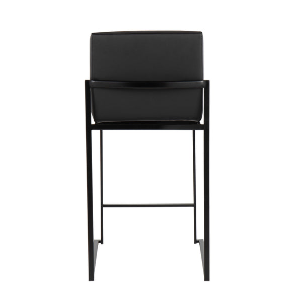 English Elm Fuji 26" Modern High Back Counter Stool Set Of 3 In Black Steel & Faux Leather For Stylish Dining B202P221975