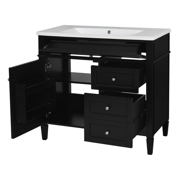 English Elm 36'' Modern Bathroom Vanity Set With Mirror, 2 Drawers, Tip-Out Storage & 6 Open Shelves For Organization N710S236006B