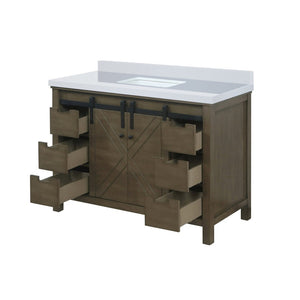 English Elm Rustic Brown Bath Vanity 48" W X 22" D With Durable White Quartz Top & Ample Storage Solutions B2731P260032-GIGA