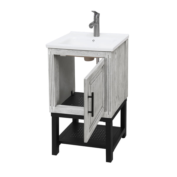 English Elm 20" Compact Bathroom Vanity with Ceramic Sink, Textured Aluminum Faucet, Storage Cabinet & Shelf White W688P224408
