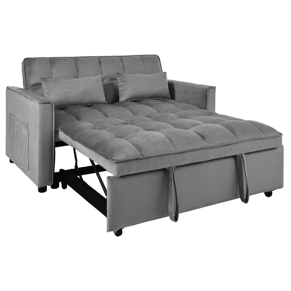 English Elm Convertible Sofa Bed Plush Velvet 3-in-1 Pull-Out Sleeper Loveseat with Hidden Strap & Pillows, Compact Dark Gray W2941P306500