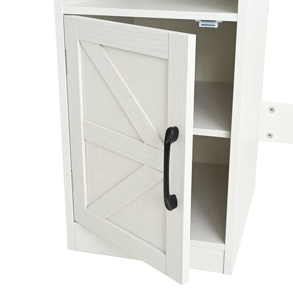 English Elm Farmhouse Makeup Vanity Desk with Lighted Mirror, Built-In Charging Station, Ample Storage and Stool White N844P291652M