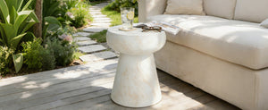 English Elm U_style Sculptural Mushroom Pedestal Table Travertine Mgo Stone Look Patio Accent Beige,Yellow N711P422070M