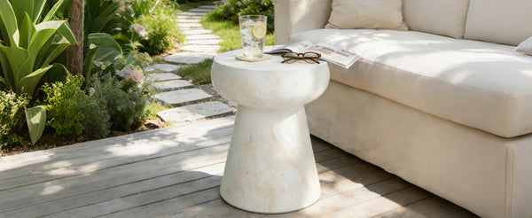 English Elm U_style Sculptural Mushroom Pedestal Table Travertine Mgo Stone Look Patio Accent Beige,Yellow N711P422070M