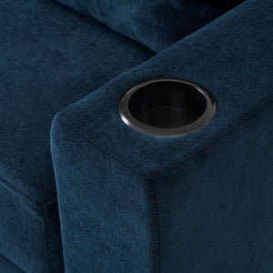 English Elm Modern Multifunctional Armchair with Chaise Lounge, Hidden Ottoman Storage, USB Ports & Cup Holders Blue N719P292700C
