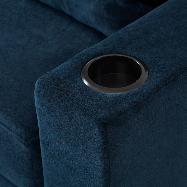 English Elm Modern Multifunctional Armchair with Chaise Lounge, Hidden Ottoman Storage, USB Ports & Cup Holders Blue N719P292700C