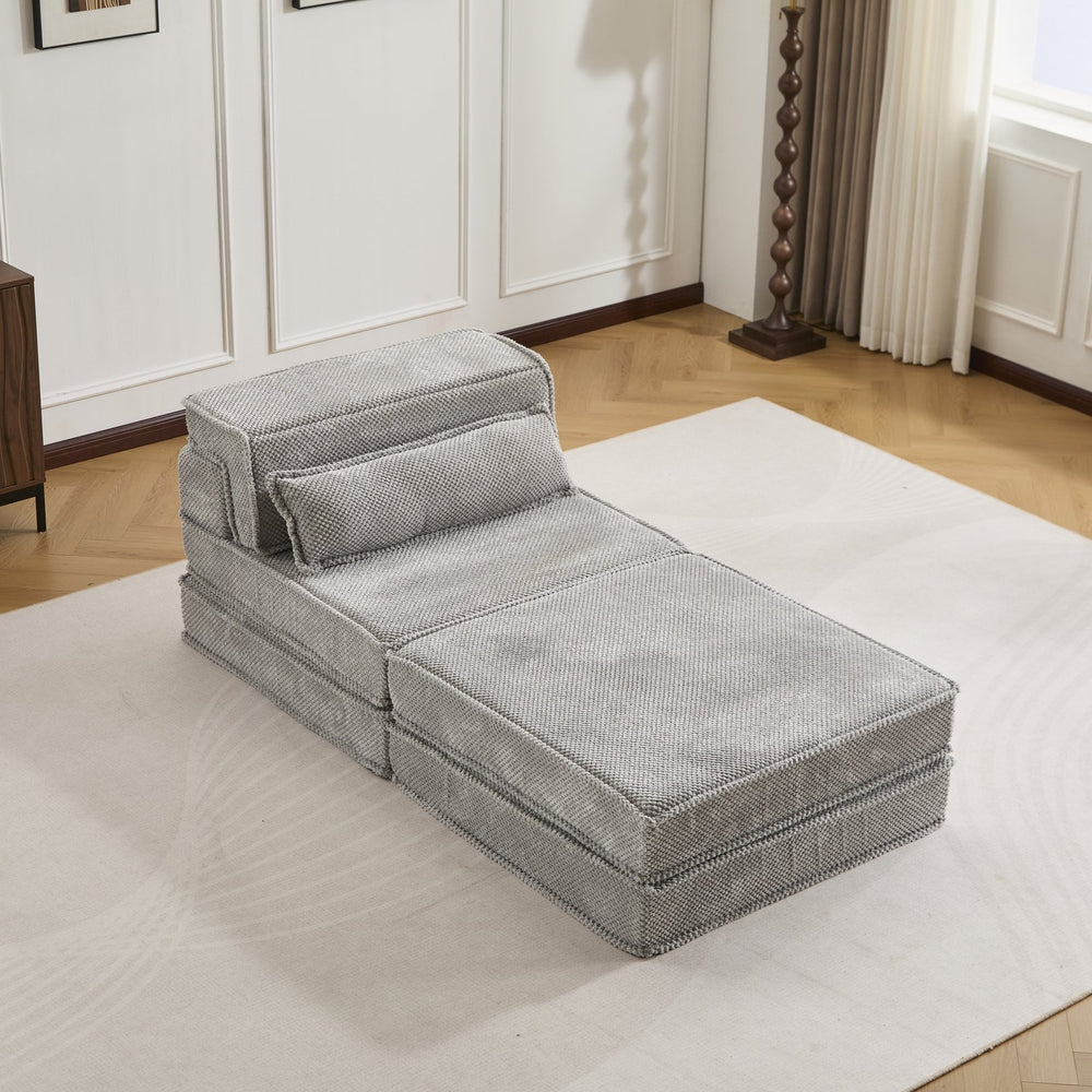 English Elm Compression Modular Floor Sofa Bed – Versatile Diy Seating, Plush Fleece, Pillow & Ottoman Included! W3723S00044