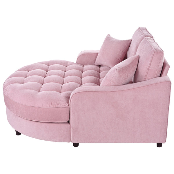English Elm 55" Modern Chaise Lounge Sofa Bed Upholstered in Soft Chenille with Tufted Round Seat & Pillows, Durable Frame Pink N719P256002P