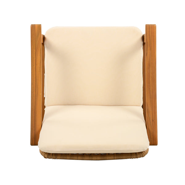 English Elm Christopher Knight Home® - Outdoor Dining Chairs Set of 2 with Acacia Wood Frame and Brown PE Wicker, Waterproof Cushions, 400lb Capacity Teak+ Beige N779P280043B