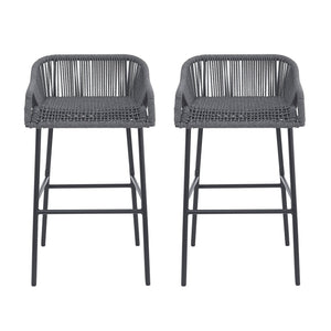 English Elm Christopher Knight Home® - La La Push outdoor rope bar stool set of 2 — brown woven polyester seat with rust‑resistant black iron frame Dark Gray N775P176900D