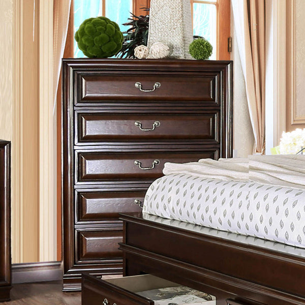 English Elm Transitional Elegant Five-Drawer Chest with Antique Hardware and Deep Storage for Clutter-Free Bedroom Brown,Cherry 40 L x 21 W x 58 H B2741P380214