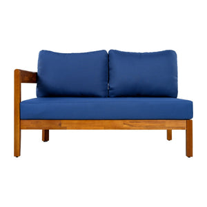 English Elm U_style Acacia Wood Outdoor L Shaped Corner Sofa Set with Arc Frame and Cushions Blue WY000481AAC