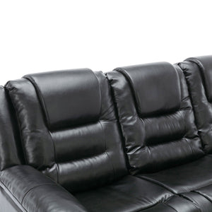 English Elm 3 Seater Home Theater Recliner with Dual Cup Holders PU Leather Comfort, Manual Infinite Recline, 350lb Capacity Black WF323620AAB