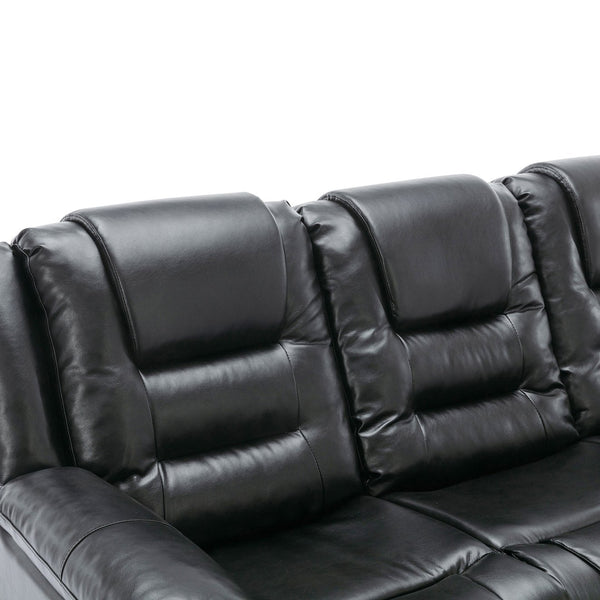 English Elm 3 Seater Home Theater Recliner with Dual Cup Holders PU Leather Comfort, Manual Infinite Recline, 350lb Capacity Black WF323620AAB