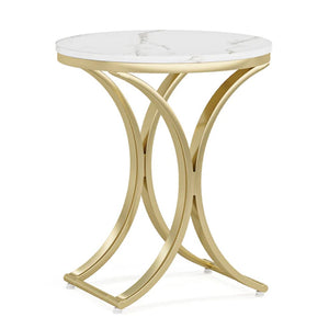 English Elm Chic Two-tier Round End Table with Metal Frame and Open Shelf for Living Room T3971P449094