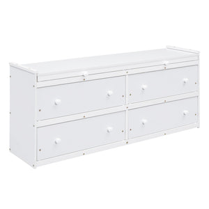 English Elm Twin Loft Bed Pinewood Frame Four Drawers Retractable Study Desk Kids Bedroom White LT000368AAK