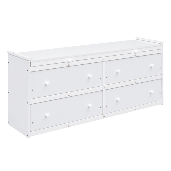 English Elm Twin Loft Bed Pinewood Frame Four Drawers Retractable Study Desk Kids Bedroom White LT000368AAK