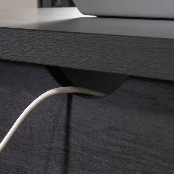 English Elm Desk, Sleek Black Engineered Wood Workspace With Ample Surface, Cable Management & Easy Assembly B356P402681