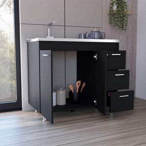 English Elm Napoles Utility Sink Cabinet Stainless Steel Top Smokey Oak Laundry Storage B200S00401